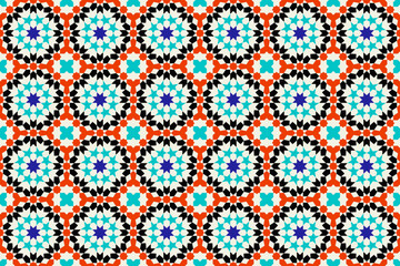 Arabic Mosaic Zellige Colorful Vector. Red, blue and green colors. Seamless