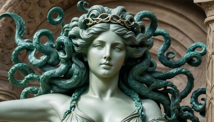 medusa mythical lady  artificial intelligence generative ai image generated concept medusa snake snake scale pale mythical legend greek greece mythology demigod god monster hair coiffure paralyze