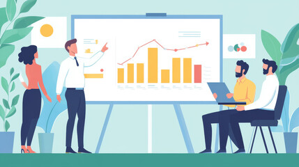 Business owner celebrating significant business growth, presenting a graph showing impressive upward trends in a meeting
