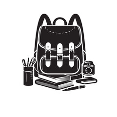 Fototapeta premium School bag silhouette vector. School bag logo, icon design isolated on white background.