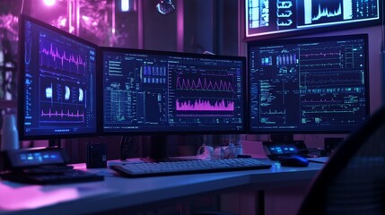 Advanced Financial Analysis Dashboard in Neon Cyberpunk Setting