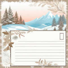 Fototapeta premium Festive Winter Holiday Cards with Snowy Forests. Snowy Winter Scenes on Festive Holiday Greeting Cards. Winter Wonderland Greeting Cards for the Holiday Season. copy space