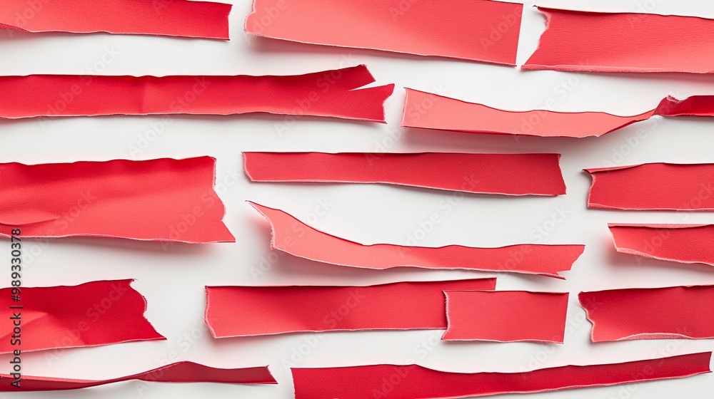 Canvas Prints assorted ripped strips of red paper, each with distinctly frayed edges, arranged in a random pattern