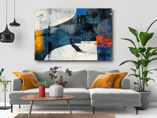 Abstract Geometric Landscape Painting in Bold Colors