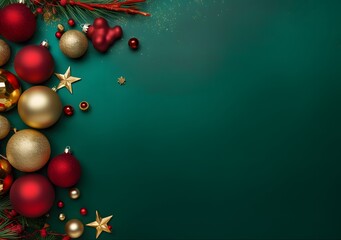 Festive Christmas Ornament Border on Green Background