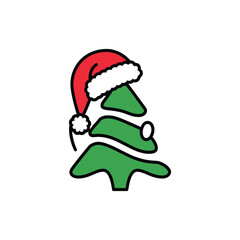 Christmas Hat Santa Claus hat vector illustration Merry Christmas Logo with tree