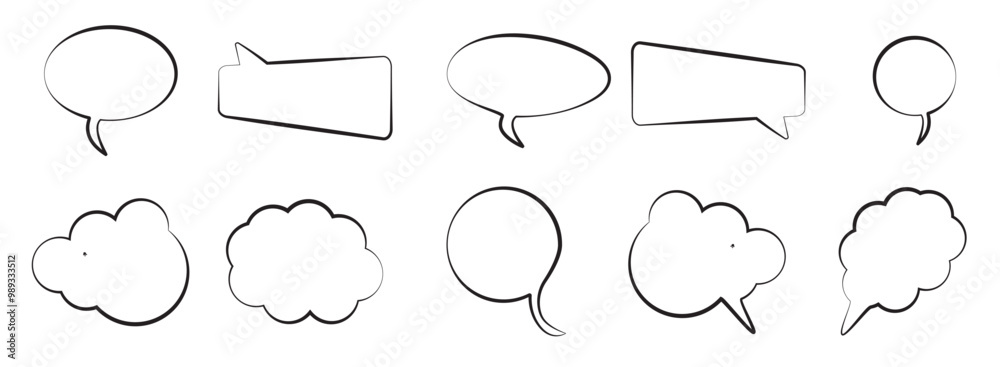 Wall mural speech and thought bubbles with shadow icon set vector. editable stroke