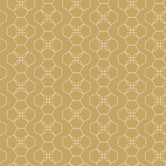 Abstract geometric pattern with crosses, stripes, lines. Seamless vector background. White and gold ornament. Modern reticulated graphic design.