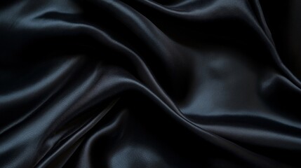 Fototapeta premium Close-up of black glossy fabric with intricate folds and curves, highlighting the luxurious texture and smooth, reflective surface of the material