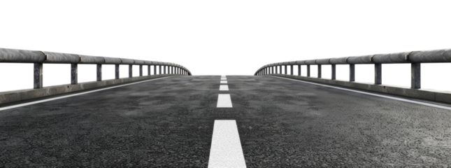 Straight asphalt highway isolated on transparent background