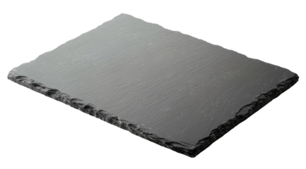 Empty black slate stone isolated on transparent background, top view