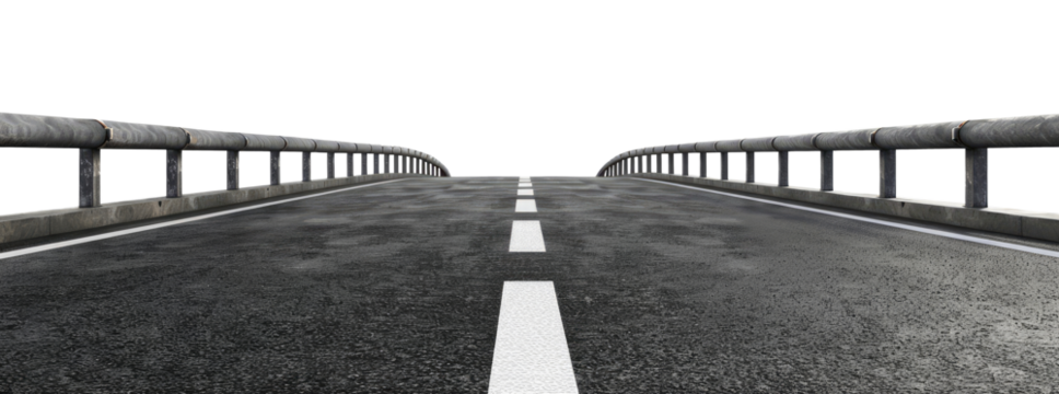 Straight asphalt highway isolated on transparent background