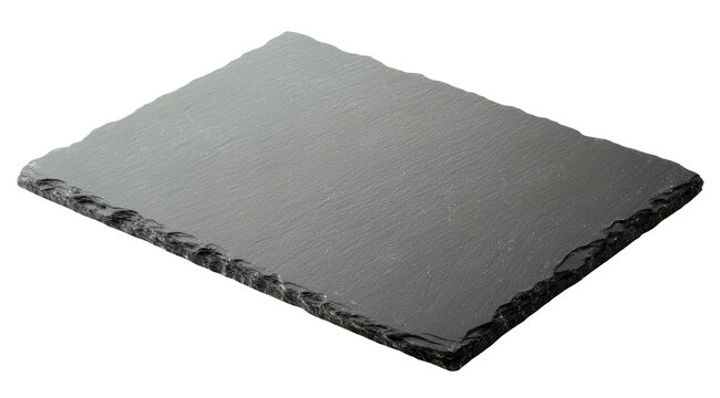 Empty black slate stone isolated on transparent background, top view