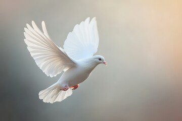 Obraz premium A white dove is flying in the sky, generative ai image