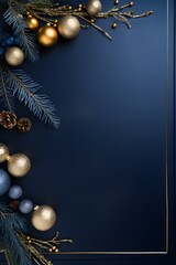 Elegant Christmas Background With Blue & Gold Ornaments