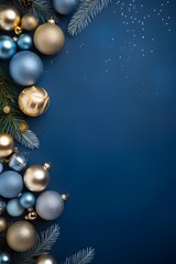 Christmas Ornament Border On Blue Background