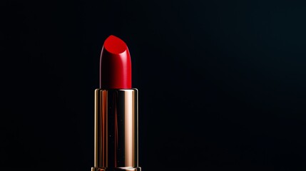 Obraz premium Vibrant red lipstick tube on a dark background, showcasing elegance and beauty.