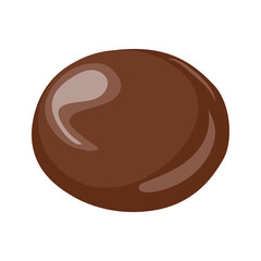 Chocolate round candy in flat design. Sweet and delicious dark cocoa dessert. Vector illustration isolated.