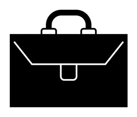 Black briefcase with a handle on top and a central lock. Ideal for business, work, travel, professional presentations, and office supplies. Simple, modern, and clean style.