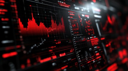 Obraz premium Digital financial dashboard displaying red graphs and data analytics concept of stock market trends