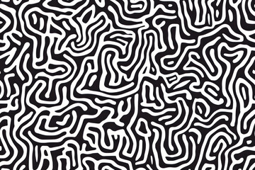 Fototapeta premium Abstract doodle squiggly lines seamless pattern. Black and white childish scribble repeating background.