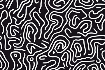 Abstract doodle squiggly lines seamless pattern. Black and white childish scribble repeating background.