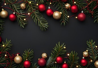 Christmas Garland Border with Red and Gold Balls