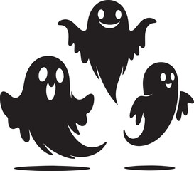 Halloween scary ghosts silhouette collection vector illustration isolated on a white background