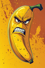 Angry Banana Cartoon Illustration with Fun and Quirky Expression in Vibrant Colors