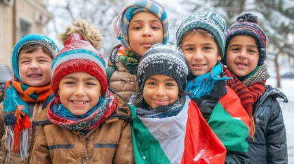 Children with palestine flag symbolize patriotism, freedom, and growth for future generations.