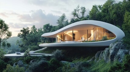 Modern resort amidst peaceful nature. architecture and calm designs. Travel and leisure