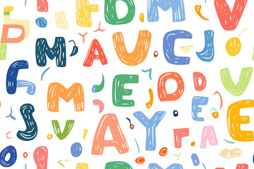 Letters on white background with seamless pattern.