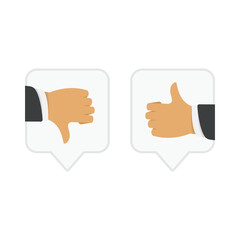 Like and Dislike icon. Check mark icons set isolated on white background. Thumbs up and thumbs down icons. Like or confirm button, dislike or reject button. Yes or No symbol.