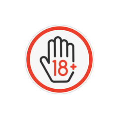 Obraz premium Under 18 sign warning symbol. No 18 years old. Under eighteen sign on white background. Age limit icon.