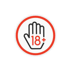 Under 18 sign warning symbol. No 18 years old. Under eighteen sign on white background. Age limit icon.