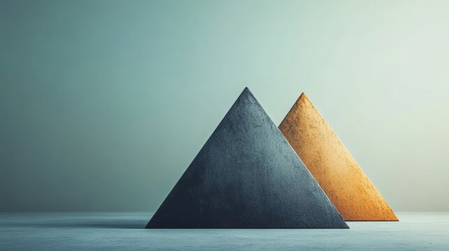 Two triangular shapes, one black and one yellow, are placed on a grey surface