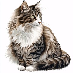 Illustrative Norwegian Forest Cat Artwork on White Background