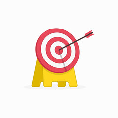 Target with arrow in center. Business concept. Icon isolated on background. Symbol of winning. Lucky shot vector illustration.