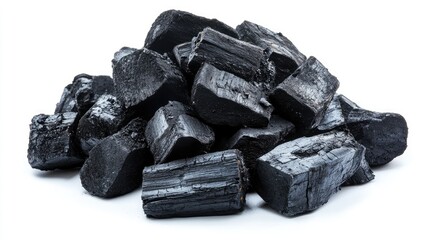 Obraz premium Pile charcoal with grill isolated on white background. charcoal for grill barbeque