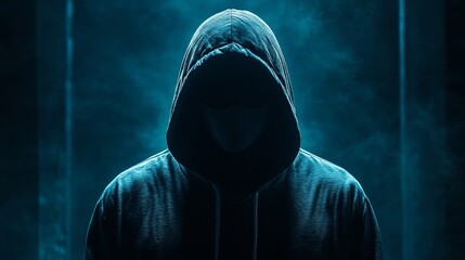 A person is wearing a hoodie and standing in front of a door