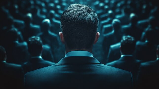 A man in a suit is looking at the camera