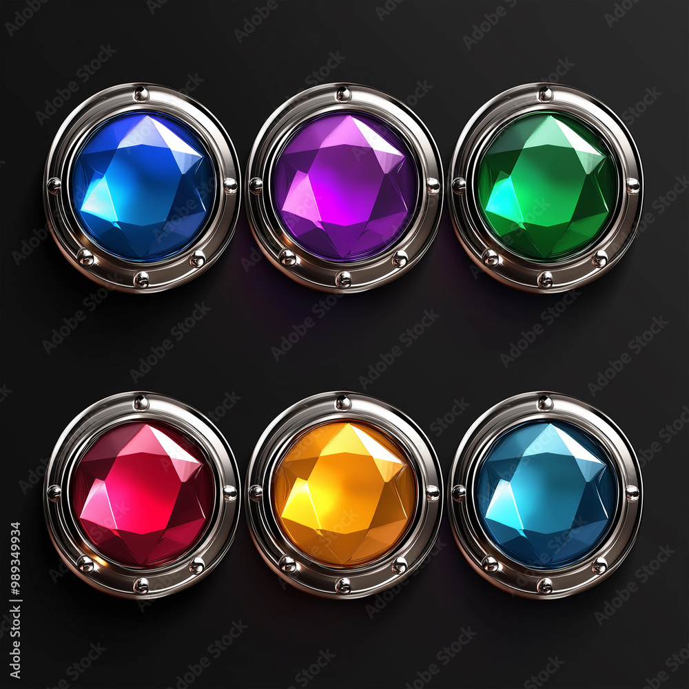 Wall mural asset of colorful glossy buttons for game element, illustration