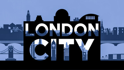 Fototapeta premium A Modern-style colorful graphic poster design, Abstract London Skyline, icon uniqueness of london illustration bold font (London City) 