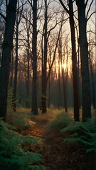 Naklejka premium A forest where the trees seem to whisper and glow with an inner light during the twilight