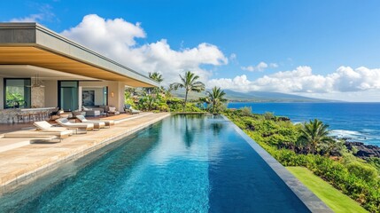 Fototapeta premium Luxury Villa with Infinity Pool Overlooking Ocean