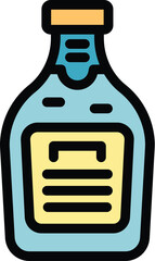Glass bottle with a blank label is standing, possibly containing a beverage or other liquid substance
