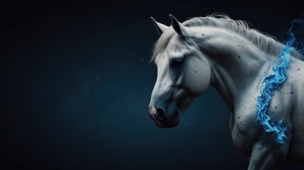 White Horse with Blue Flames