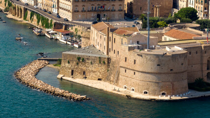 Aerial view of a bastion of Aragonese castle, officially called Castel Sant' Angelo. It is located...