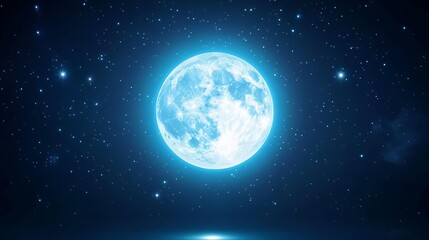 Twinkling Stars and Bright Full Moon Illuminating a Clear Night Sky