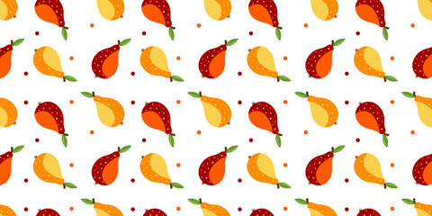 Seamless pattern with colorful pears isolated on a white background. For fabric, packaging, cover design. Element of proper nutrition. Vector graphics  